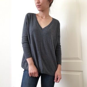 Gray Oversized V-neck Sweater
